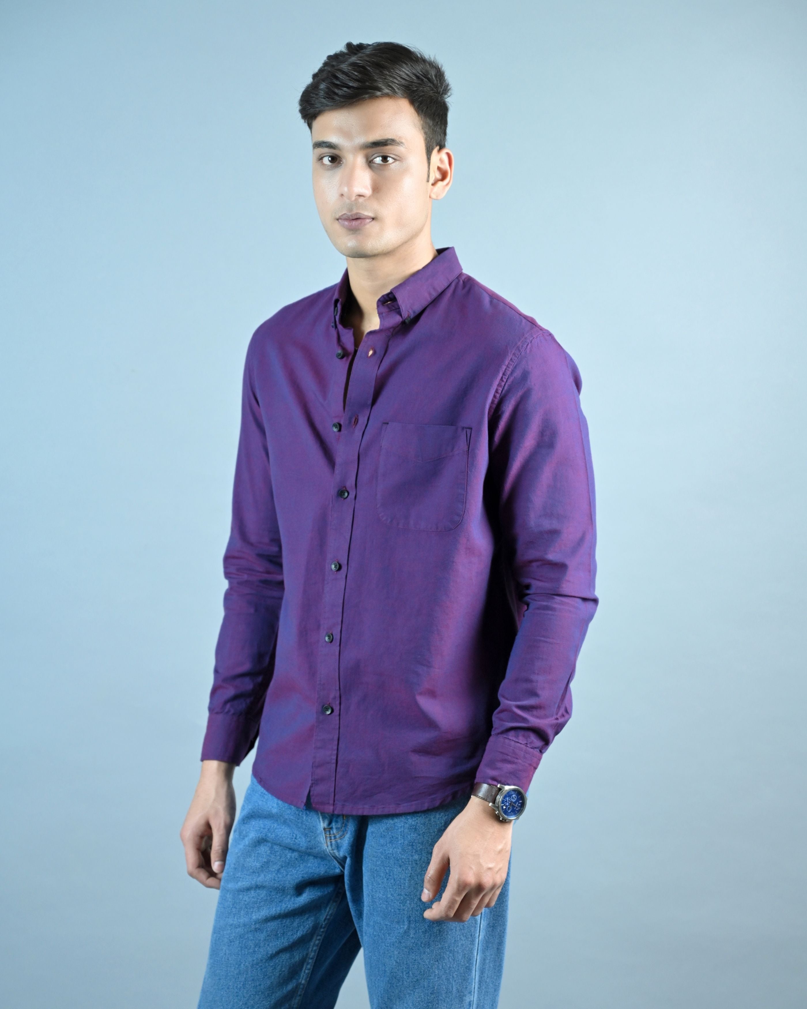 SOLID OXFORD FULL SLEEVES SEMI CASUAL SHIRT