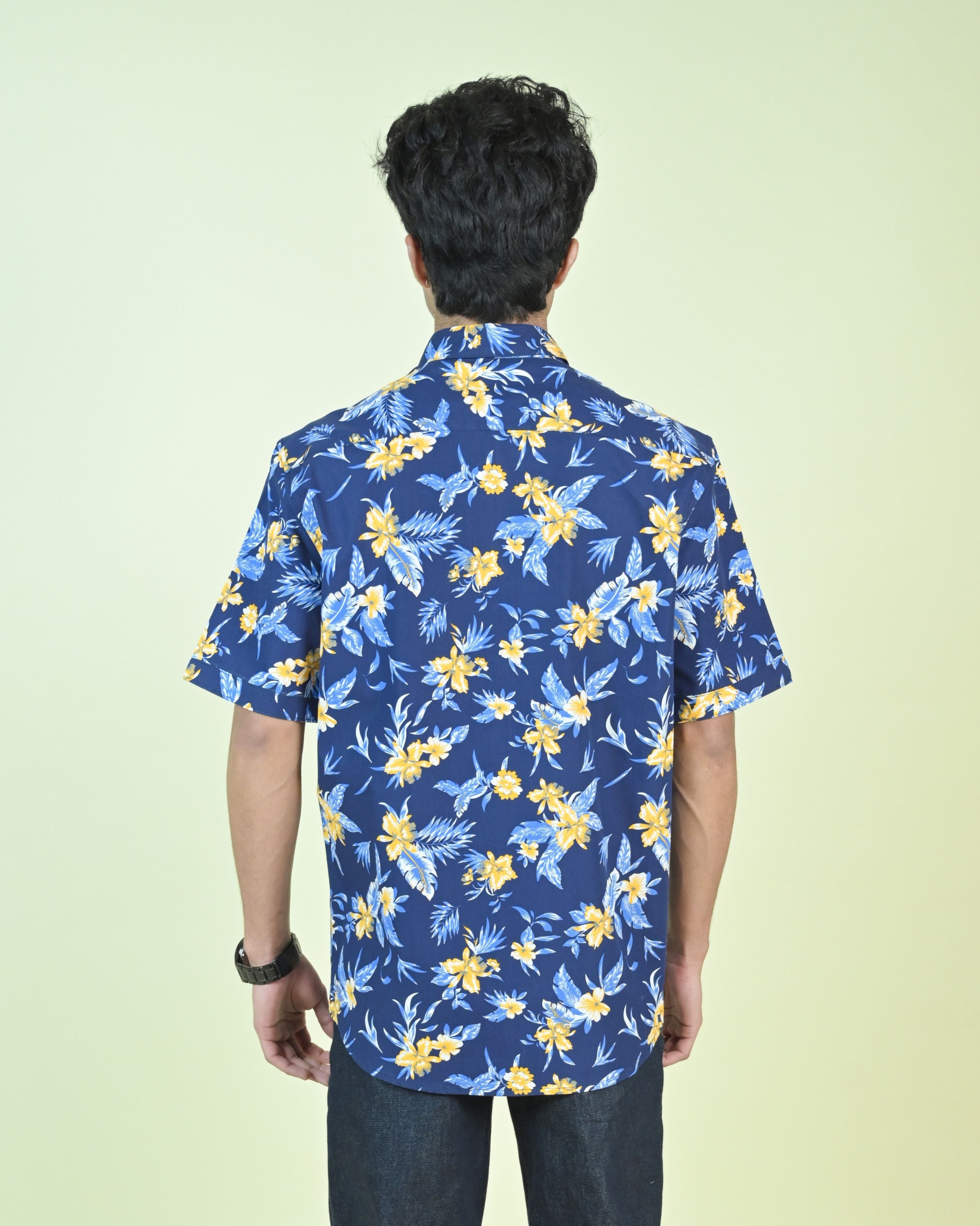 Men’s Floral Blue Digital Print Regular Fit Casual Shirt Half Sleeves