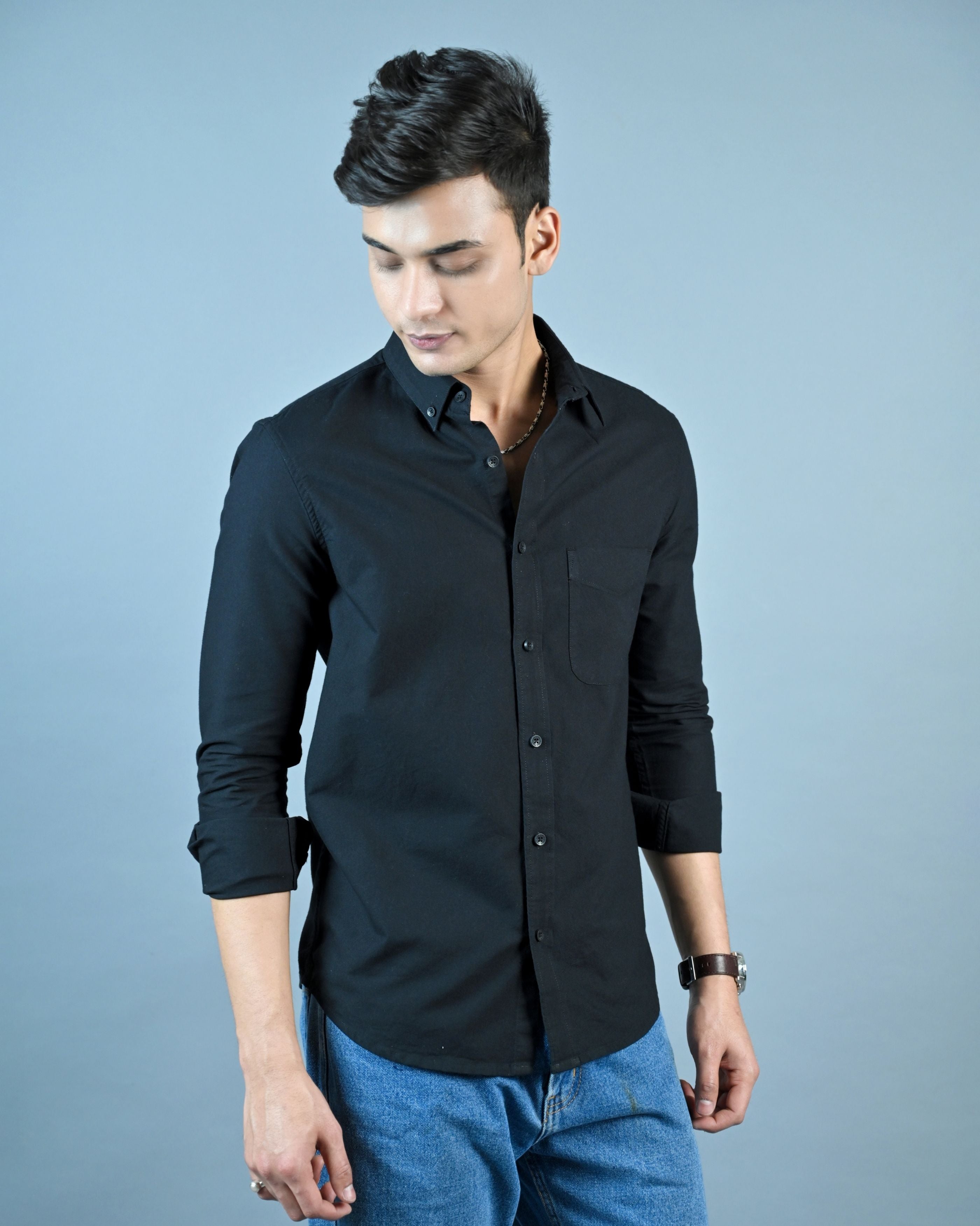 SOLID OXFORD SEMI CASUAL FULL SLEEVES SHIRT